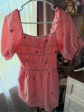 Women’s Red Gingham Smocked Casual Jumpsuit